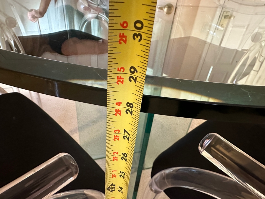 Four Modernist Lucite Chairs On Casters (Creations At Dallas) With Glass Pedestal Round Dining Table 44'R X 28.5'H [Photo 13]