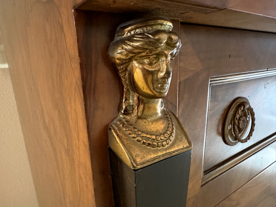 Stunning Italian Egyptian Revival Bronze Mounted Marble Top Walnut Commode 4-Drawer Dresser 28'W X 16'D X 30.5'H [Photo 4]