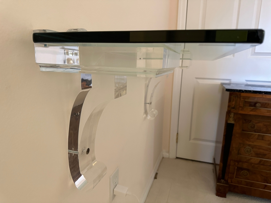 Beveled Glass Wall Shelf With Lucite Supports 40'W X 14.25'D X 15'H [Photo 6]