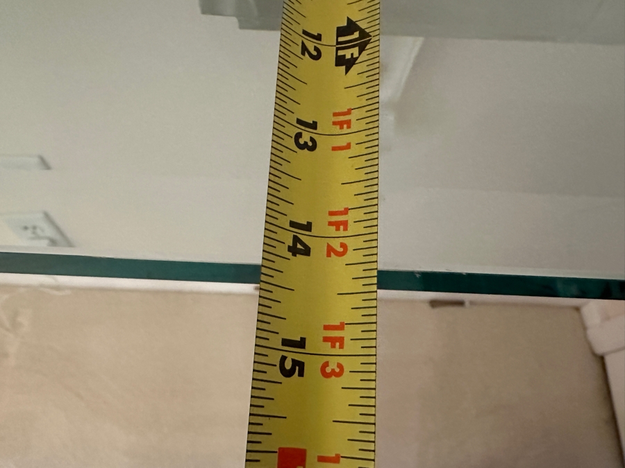 Beveled Glass Wall Shelf With Lucite Supports 40'W X 14.25'D X 15'H [Photo 8]