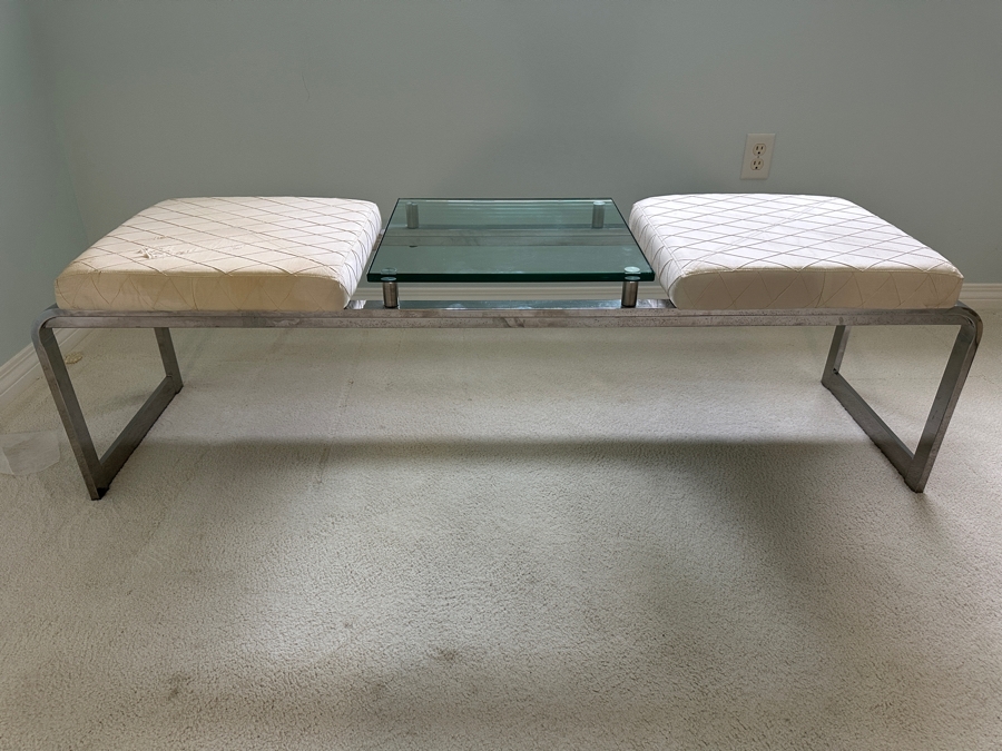 Just Added - Design Institute Of America (DIA) Chrome Island Bench With 2 Cushions 61.5'W X 17'D X 18'H