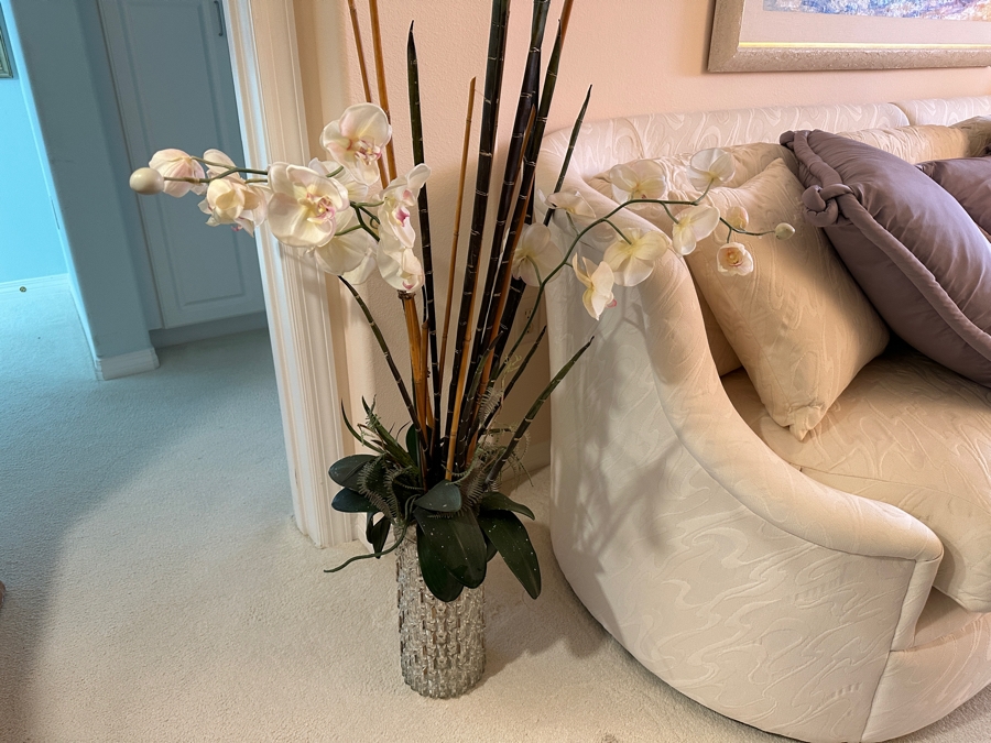 Just Added - Artificial Orchids Floral Display In Glass Vase 52'H