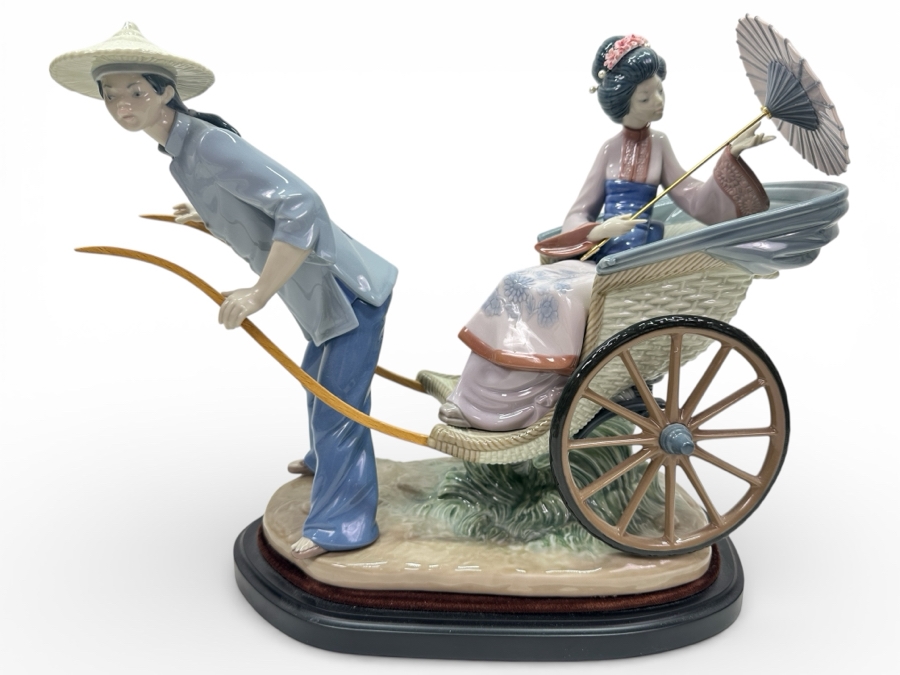Large Vintage Lladro Porcelain Figurine Titled 'A Rickshaw Ride' Or 'Ride In China' By Salvador Debon 15'W X 8'D X 12.5'H