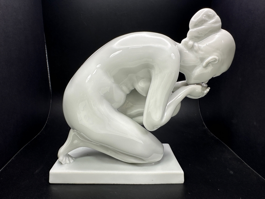 Vintage Rosenthal Porcelain Figurine Titled 'The Drinking Woman' Designed By Ernst Wenck 5.5'W X 3'D X 6.5'H [Photo 6]