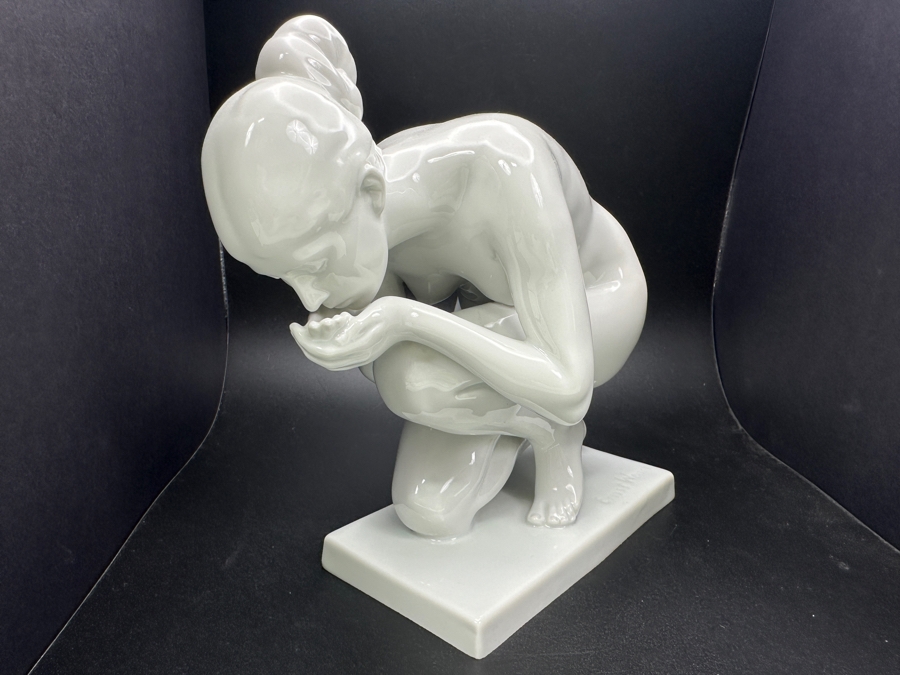 Vintage Rosenthal Porcelain Figurine Titled 'The Drinking Woman' Designed By Ernst Wenck 5.5'W X 3'D X 6.5'H [Photo 4]