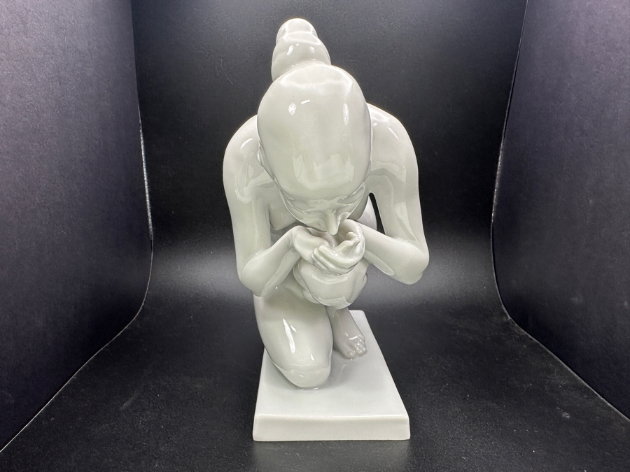 Vintage Rosenthal Porcelain Figurine Titled 'The Drinking Woman' Designed By Ernst Wenck 5.5'W X 3'D X 6.5'H [Photo 5]