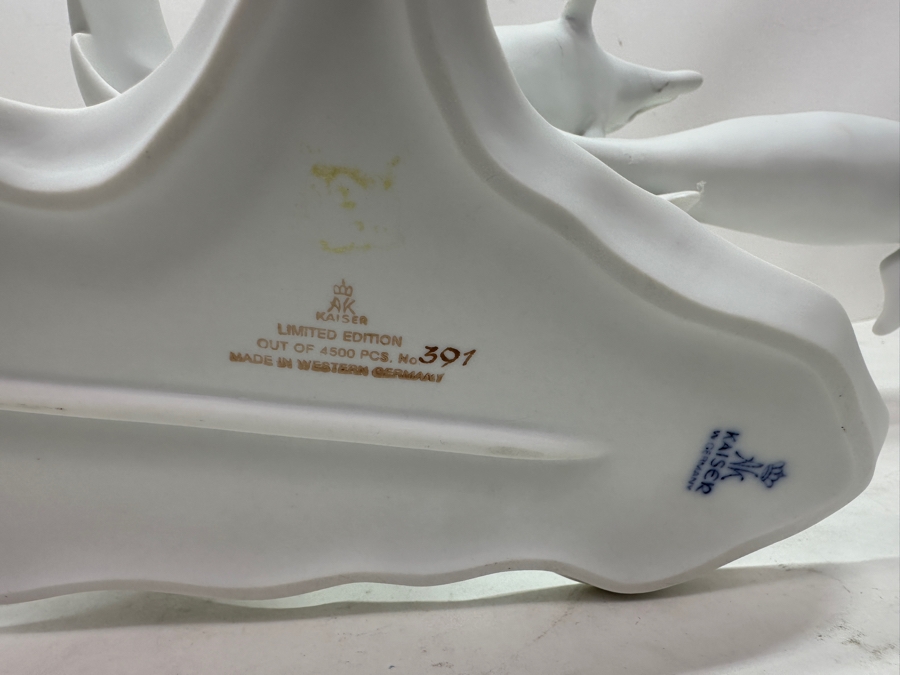 Kaiser Limited Edition Porcelain Figurine Titled 'Bottlenose Dolphins' By Artist Wolfgang Gawantka (One Of The Dolphin's Fins On The Backside Of The Sculpture Is Chipped) 18'W X 9'H Numbered 391 Of 4,500 [Photo 7]