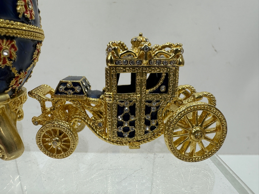Just Added - Faberge Style Imperial Coronation Egg Trinket Box With Carriage 4'H [Photo 2]