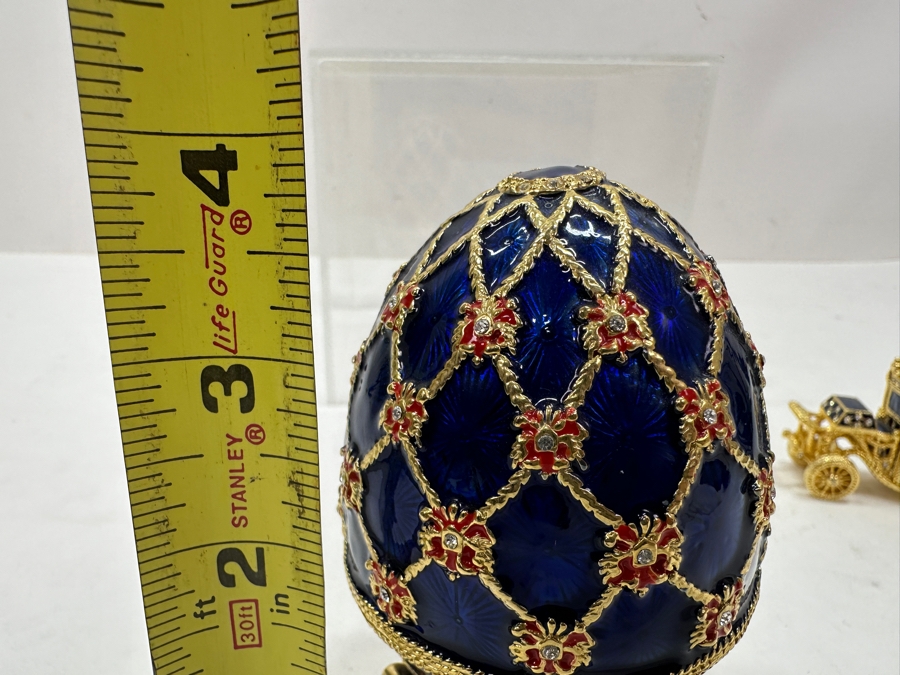 Just Added - Faberge Style Imperial Coronation Egg Trinket Box With Carriage 4'H [Photo 8]