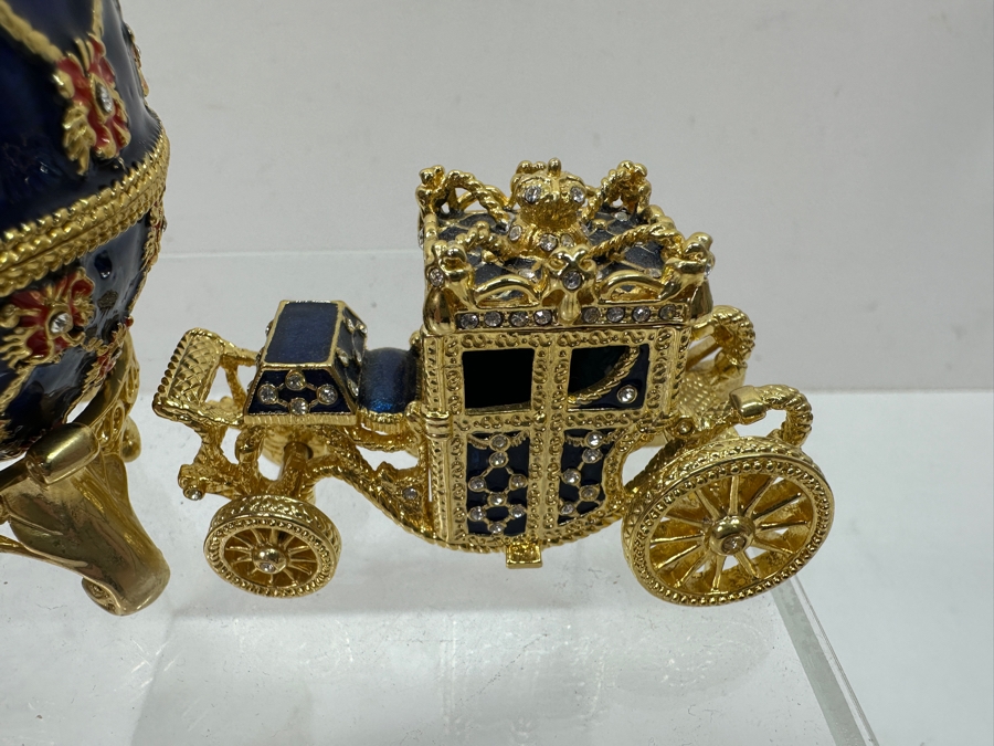 Just Added - Faberge Style Imperial Coronation Egg Trinket Box With Carriage 4'H [Photo 3]
