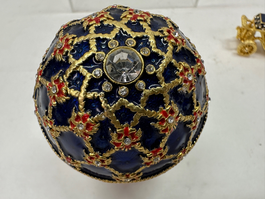Just Added - Faberge Style Imperial Coronation Egg Trinket Box With Carriage 4'H [Photo 6]