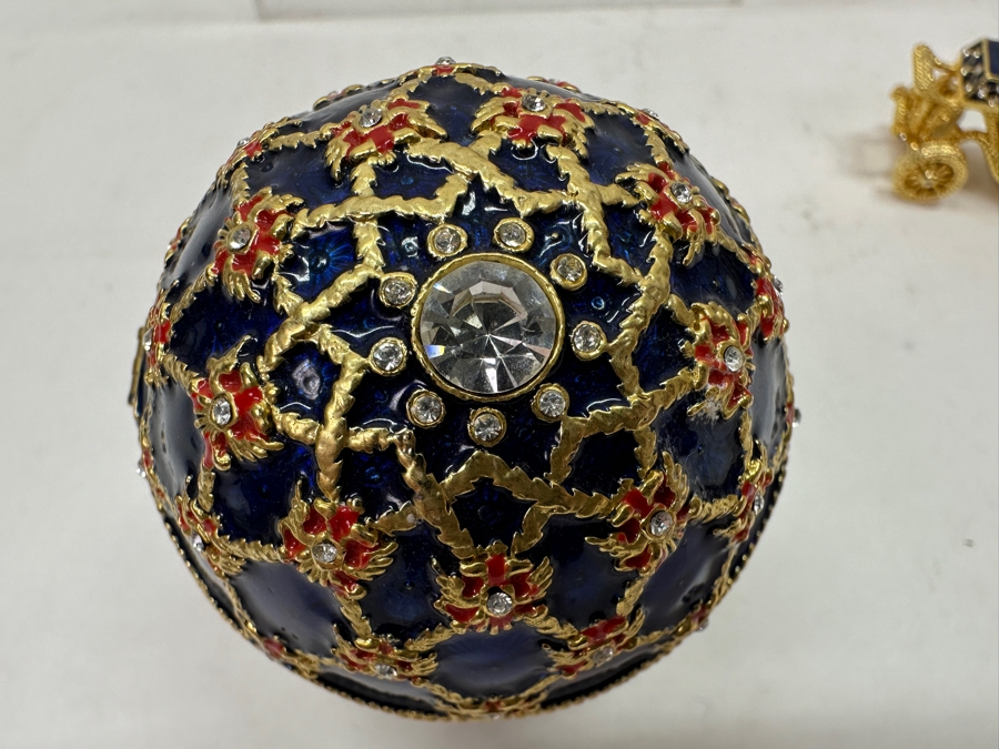 Just Added - Faberge Style Imperial Coronation Egg Trinket Box With Carriage 4'H [Photo 7]