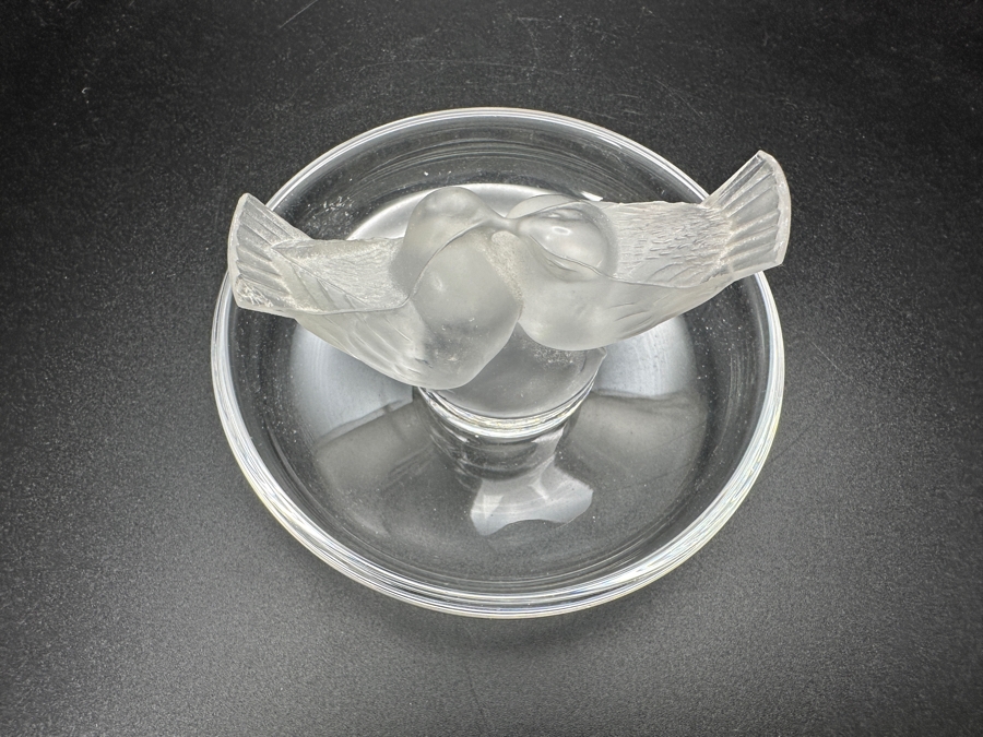 Just Added - Lalique Crystal 'Two Love Birds' Ring Tray Signed Lalique France 3.5'W [Photo 2]