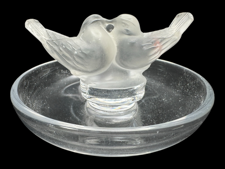 Just Added - Lalique Crystal 'Two Love Birds' Ring Tray Signed Lalique France 3.5'W