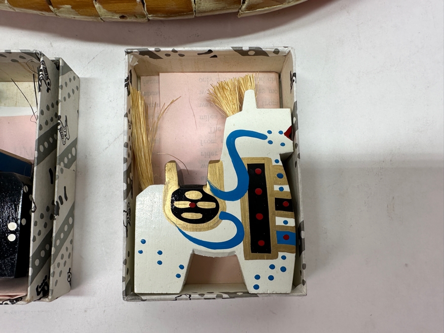 Just Added - Pair Of Japanese Yawata Uma Wooden Toy Horses And Carved Wooden Reticulated Fish Sculpture 13'L [Photo 2]