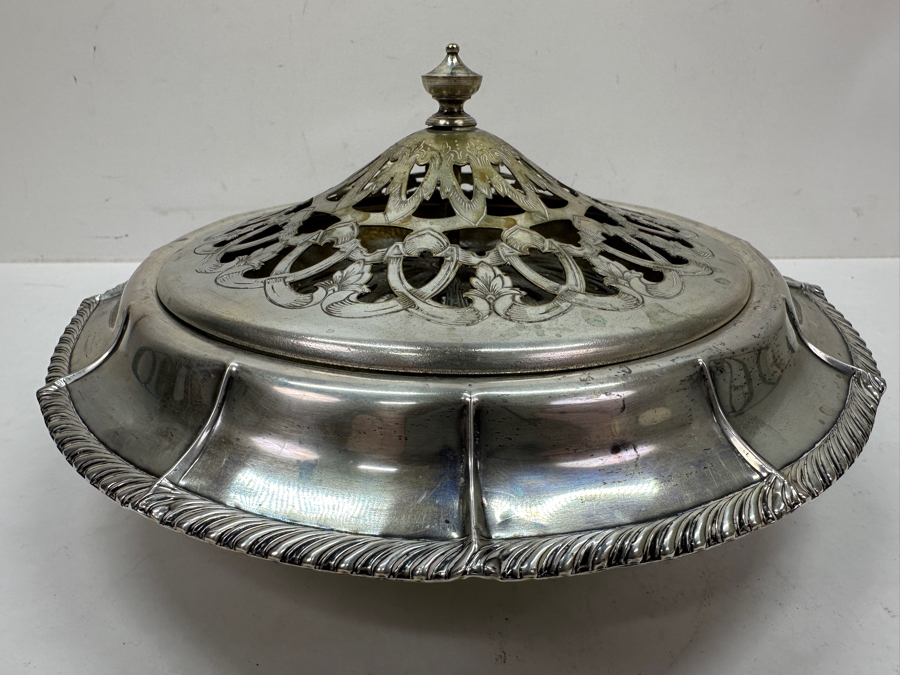 Just Added - Footed Weighted Sterling Silver Bowl With Silverplate Pierced Lid 9.5'W (Sterling Weighted Bowl Weighs 415g) [Photo 11]