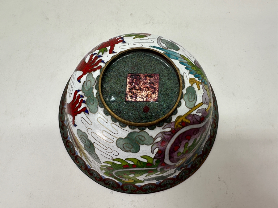 Just Added - Vintage Chinese Cloisonne Dragon Bowl Signed 6'W [Photo 2]