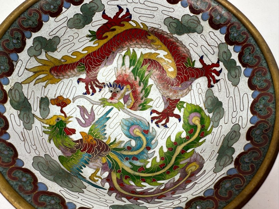 Just Added - Vintage Chinese Cloisonne Dragon Bowl Signed 6'W [Photo 5]