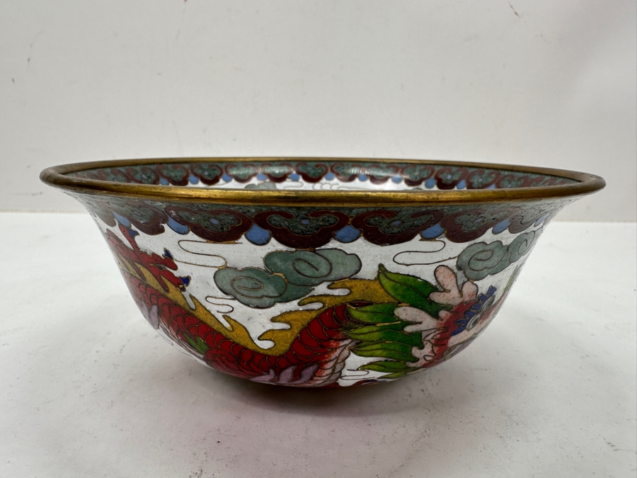 Just Added - Vintage Chinese Cloisonne Dragon Bowl Signed 6'W [Photo 6]