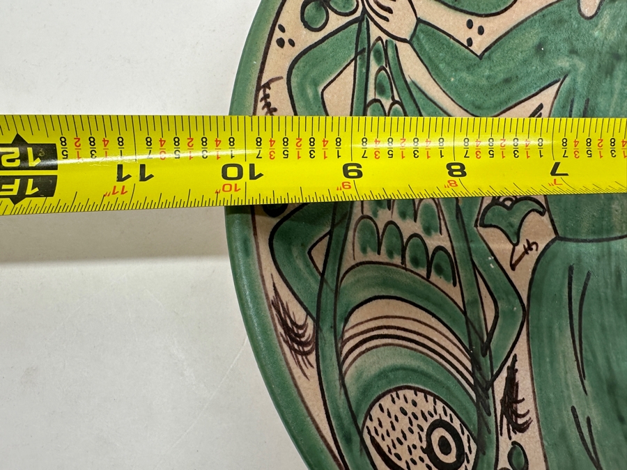 Just Added - Hand-Painted Ceramic Bowl Featuring Figure and Fish - Gorriz Teruel Spain 10.25'W [Photo 6]