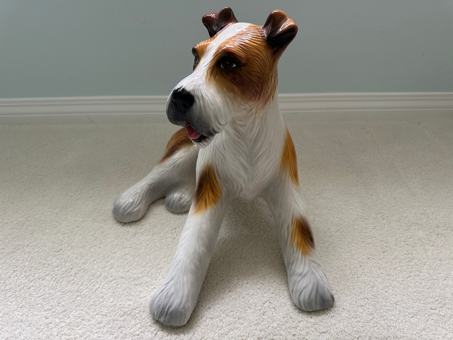 Just Added - Hand Painted Jack Russell Ceramic Dog Statue Made In Italy 19'W X 12'D X 14'H [Photo 3]