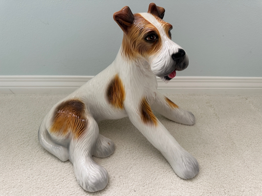 Just Added - Hand Painted Jack Russell Ceramic Dog Statue Made In Italy 19'W X 12'D X 14'H