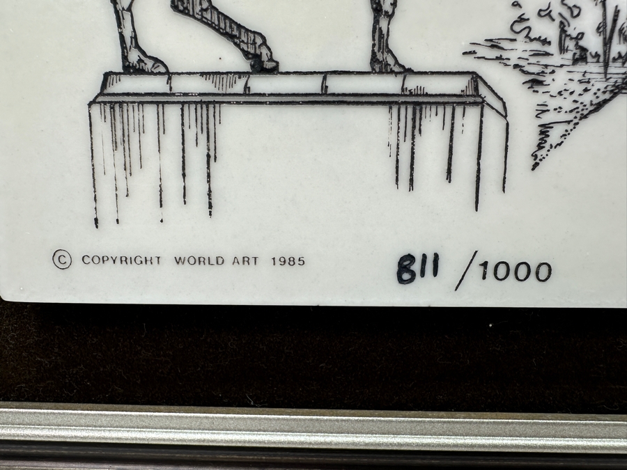 Just Added - Vintage 1985 Limited Edition World Art Marble Etching Titled 'Chicago: The Windy City' By Carol Blaess Numbered 811 Of 1,000 21' X 16' Framed 27' X 22.5' [Photo 5]