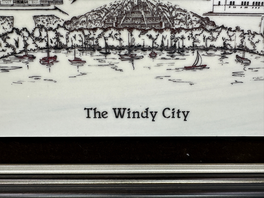 Just Added - Vintage 1985 Limited Edition World Art Marble Etching Titled 'Chicago: The Windy City' By Carol Blaess Numbered 811 Of 1,000 21' X 16' Framed 27' X 22.5' [Photo 4]