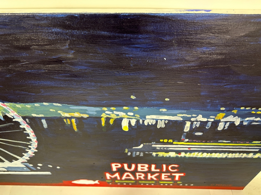 Just Added - Caroline Howe Morse (1934-2025, American) Original 'Interpretive Realism' Oil Painting On Canvas Of The Seattle Skyline Signed Lower Right - Her Artwork Is Featured At The La Jolla Community Center / La Jolla Art Association 36 X 24 [Photo 6]