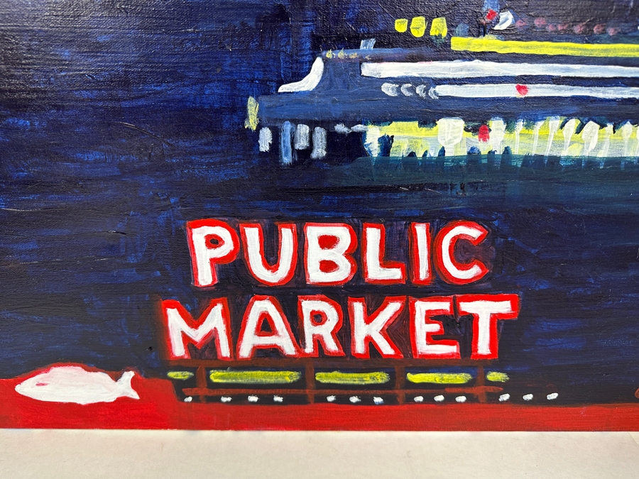 Just Added - Caroline Howe Morse (1934-2025, American) Original 'Interpretive Realism' Oil Painting On Canvas Of The Seattle Skyline Signed Lower Right - Her Artwork Is Featured At The La Jolla Community Center / La Jolla Art Association 36 X 24 [Photo 2]