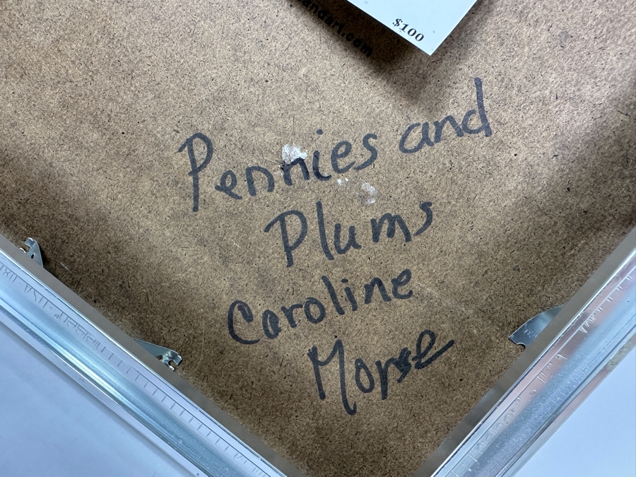 Just Added - Caroline Howe Morse (1934-2025, American) Original 'Interpretive Realism' Mixed Media Collage Titled 'Pennies And Plums' Signed Verso - Her Artwork Is Featured At The La Jolla Community Center / The La Jolla Art Association 10 X 10
 [Photo 7]