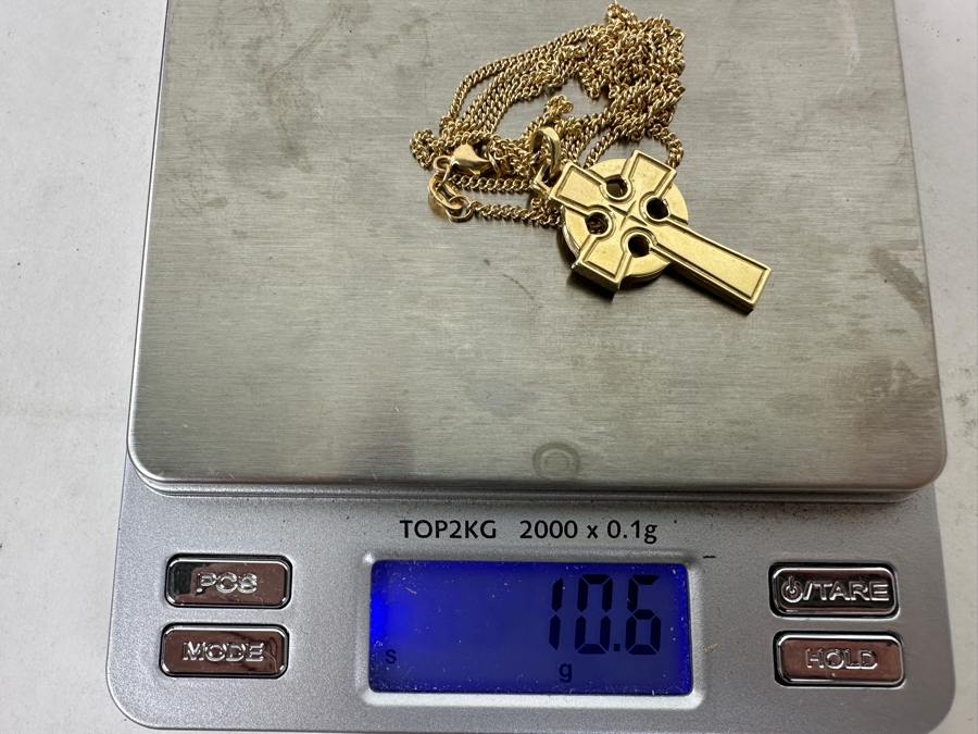 Just Added - 14k Gold Cross Pendant With 14k Gold 24' Chain Necklace 10.6g - $953 Melt Value [Photo 9]