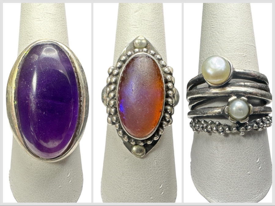 Just Added - (3) Sterling Silver Rings Sized 9 (L), 7.5 (M) And 10.5 (R) - 44.1g