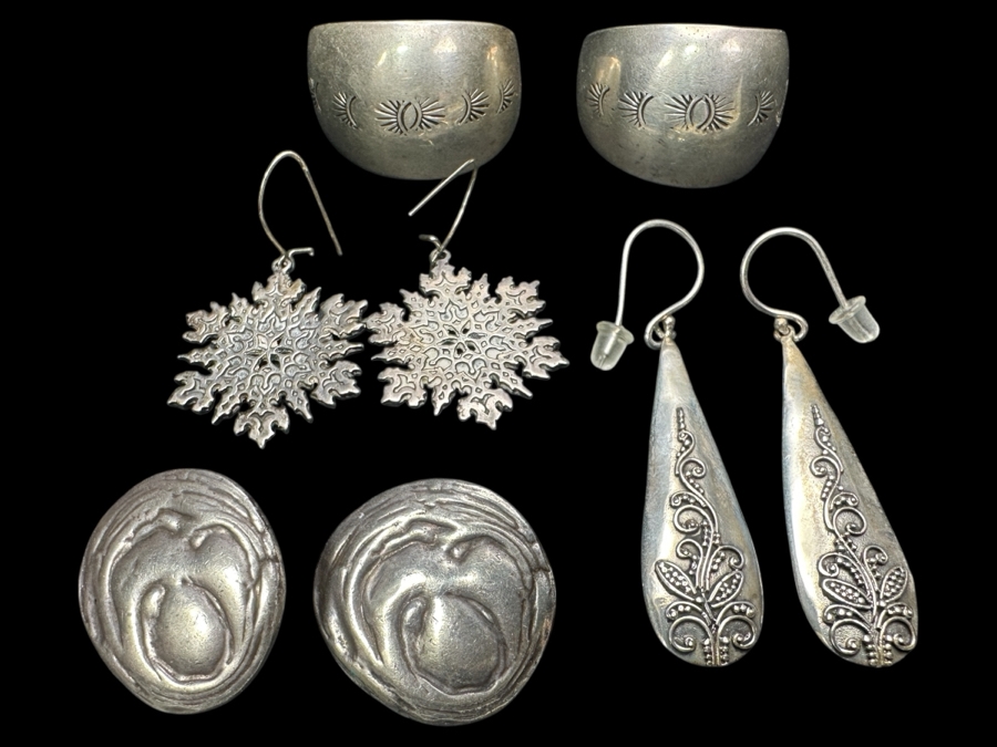 Just Added - (4) Pairs Of Sterling Silver Earrings 49g