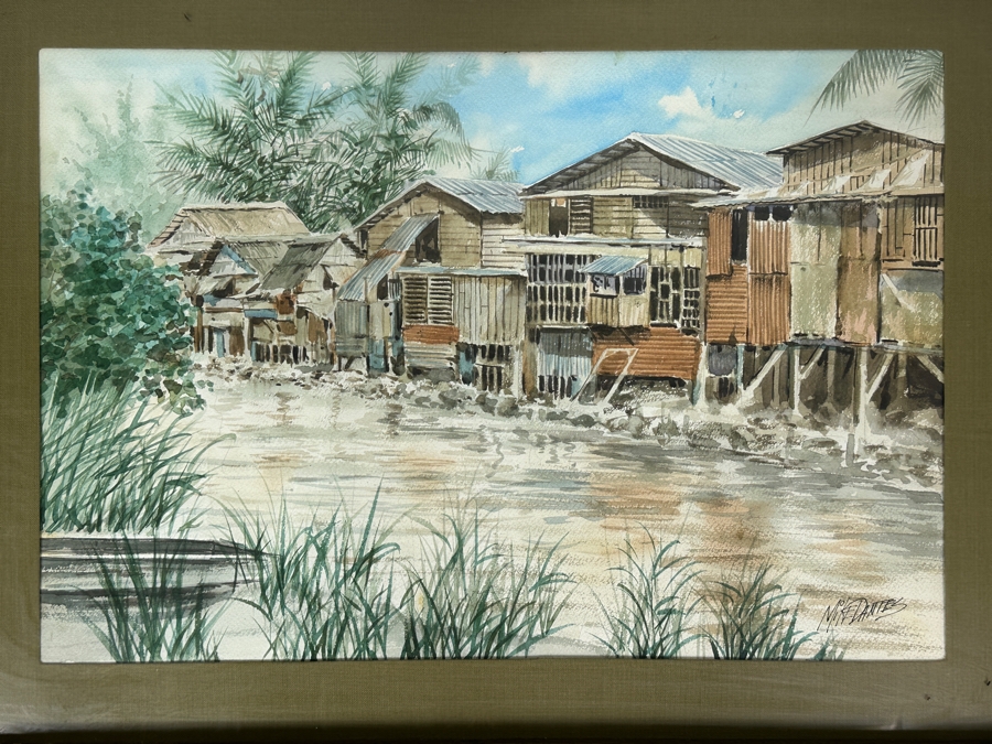 Just Added - Mike Dantes (20th Century, Australian) Original Watercolor Painting On Paper Signed Lower Right 21.5' X 15' Framed 29' X 22'