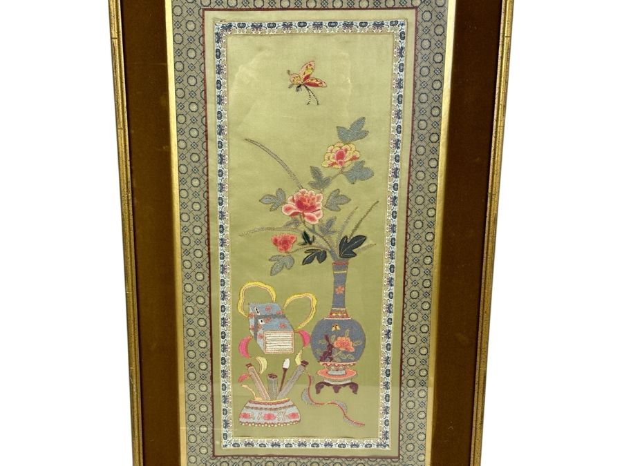 Just Added - Vintage Chinese Silk Embroidery Panel Framed 18' X 31'