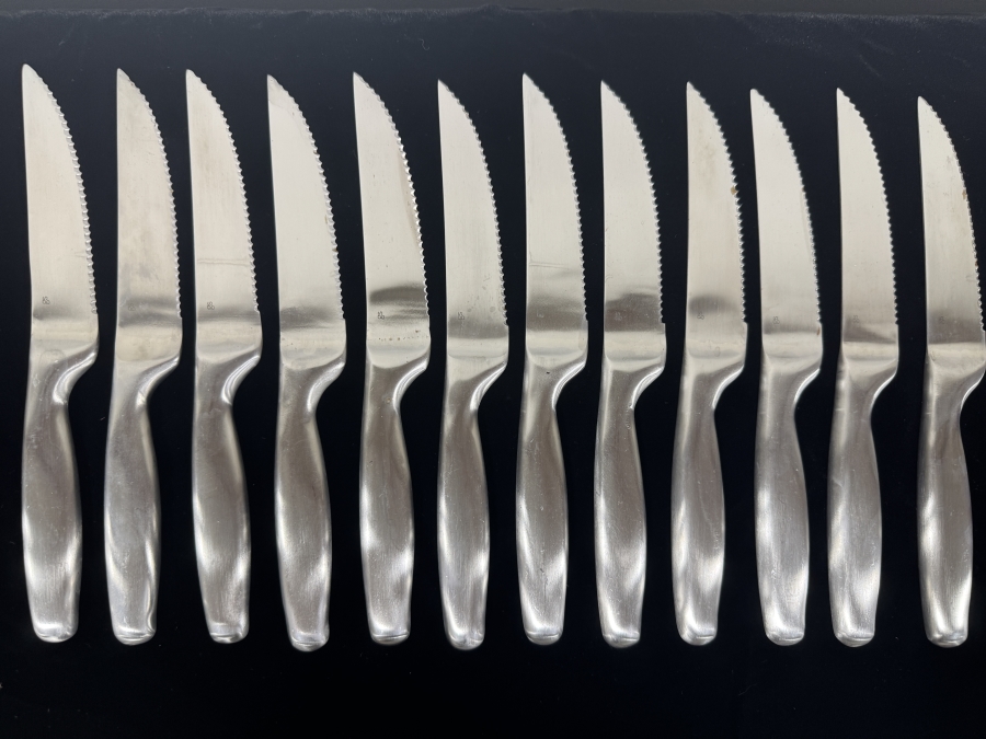 Just Added - Set Of (12) GS Stainless Steel Serrated Steak Knives 9'L