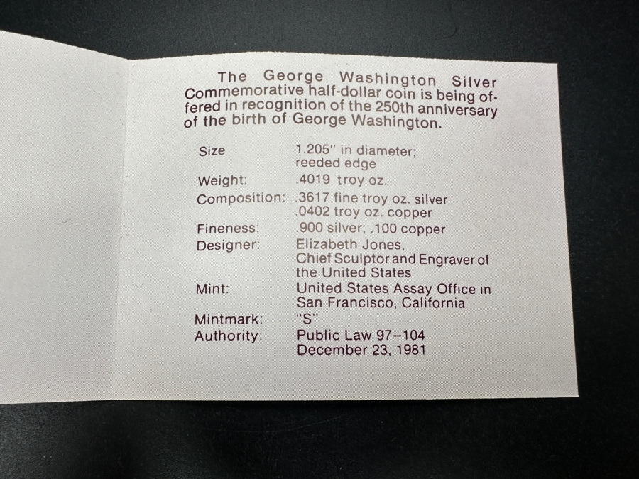 Proof 1982 George Washington Commemorative Silver Half Dollar [Photo 5]