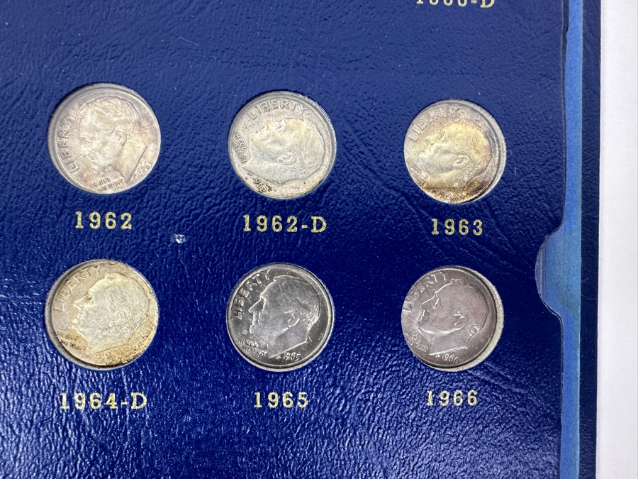 Complete Roosevelt Silver Dime Collection From 1946 To 1974 (1946-1964 Are Silver Dimes) - 65 Total Dimes On 3 Pages - See Photos For Details [Photo 17]