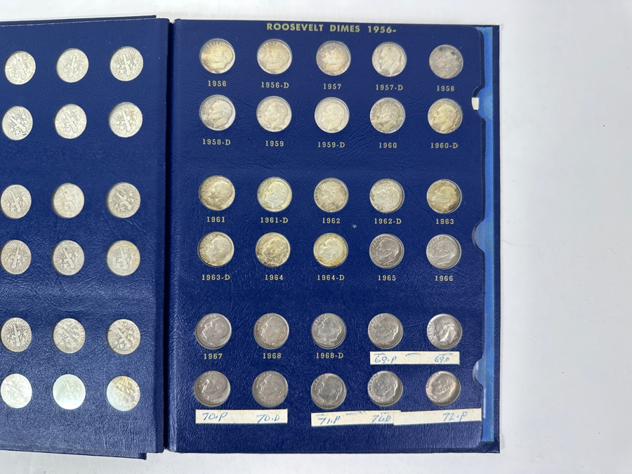 Complete Roosevelt Silver Dime Collection From 1946 To 1974 (1946-1964 Are Silver Dimes) - 65 Total Dimes On 3 Pages - See Photos For Details [Photo 5]