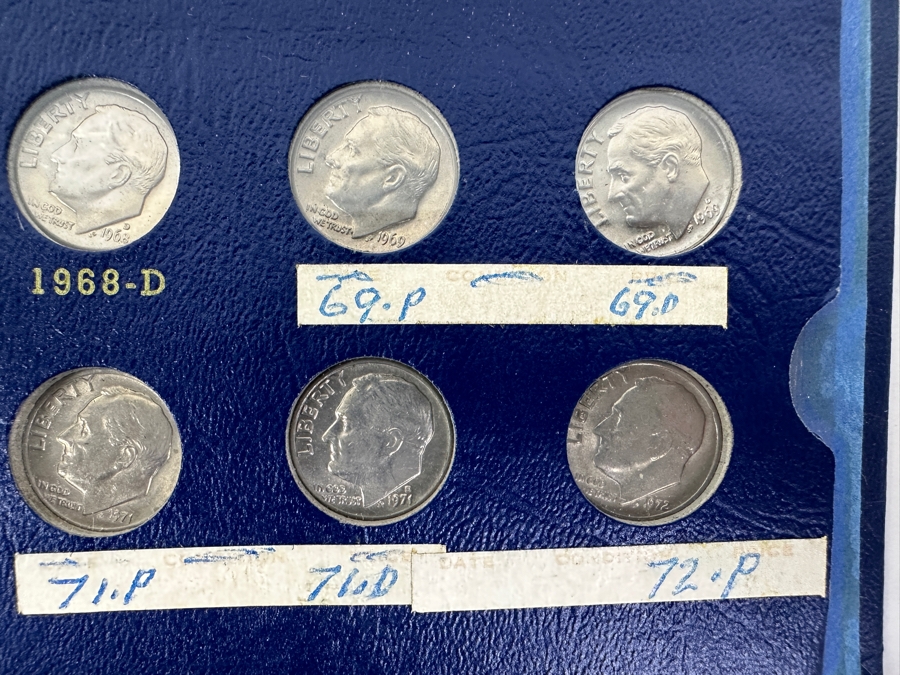 Complete Roosevelt Silver Dime Collection From 1946 To 1974 (1946-1964 Are Silver Dimes) - 65 Total Dimes On 3 Pages - See Photos For Details [Photo 19]