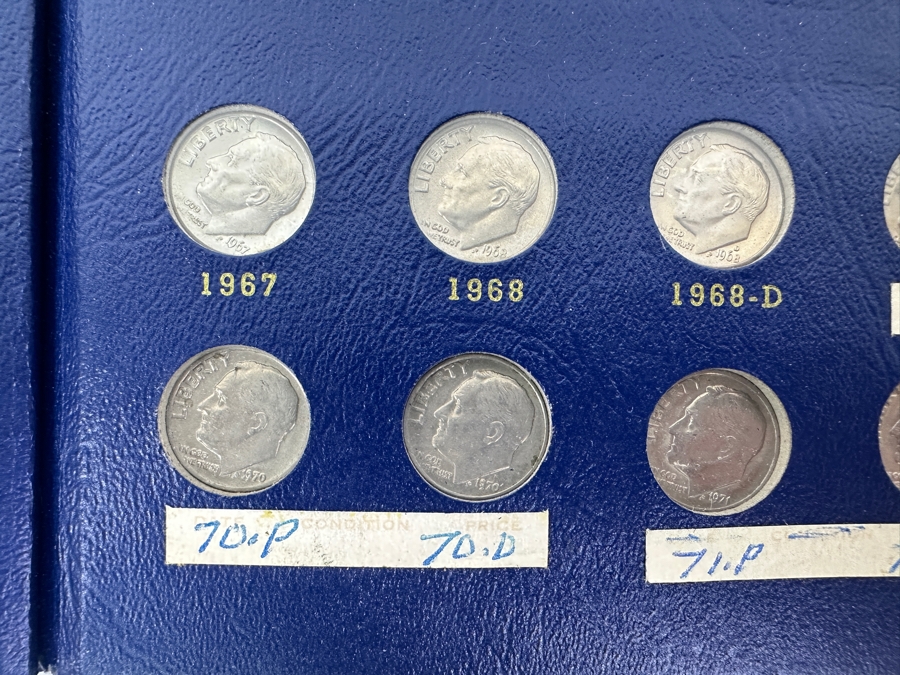 Complete Roosevelt Silver Dime Collection From 1946 To 1974 (1946-1964 Are Silver Dimes) - 65 Total Dimes On 3 Pages - See Photos For Details [Photo 18]