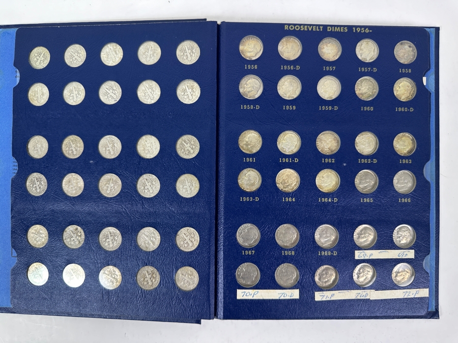 Complete Roosevelt Silver Dime Collection From 1946 To 1974 (1946-1964 Are Silver Dimes) - 65 Total Dimes On 3 Pages - See Photos For Details [Photo 4]