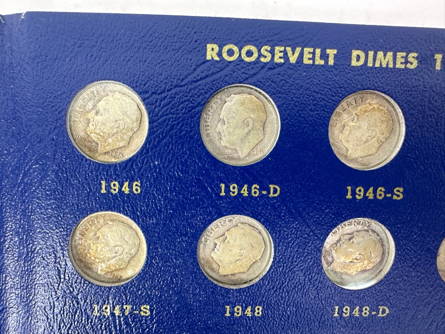 Complete Roosevelt Silver Dime Collection From 1946 To 1974 (1946-1964 Are Silver Dimes) - 65 Total Dimes On 3 Pages - See Photos For Details [Photo 8]
