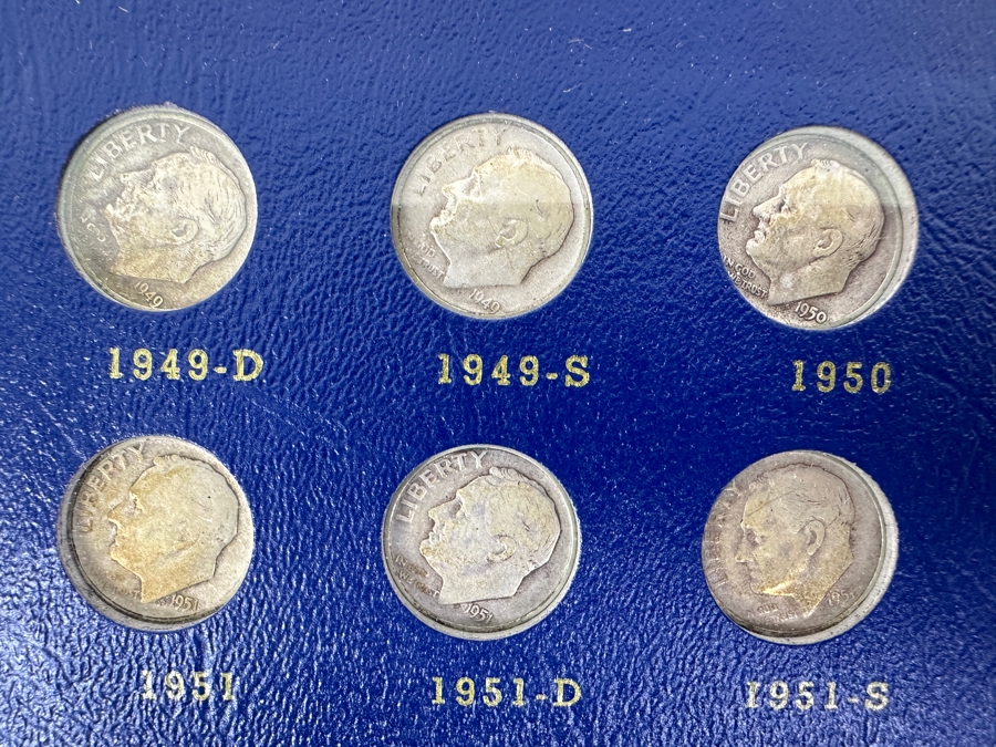 Complete Roosevelt Silver Dime Collection From 1946 To 1974 (1946-1964 Are Silver Dimes) - 65 Total Dimes On 3 Pages - See Photos For Details [Photo 10]