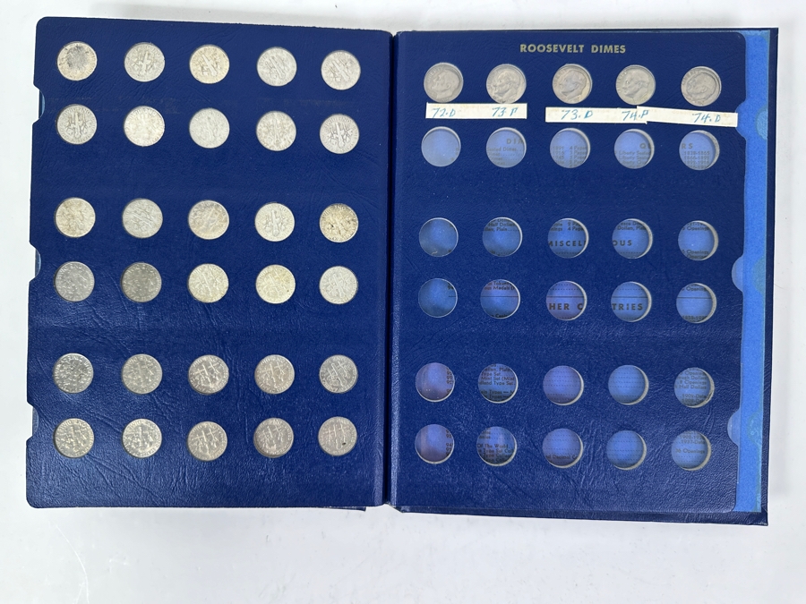 Complete Roosevelt Silver Dime Collection From 1946 To 1974 (1946-1964 Are Silver Dimes) - 65 Total Dimes On 3 Pages - See Photos For Details [Photo 6]