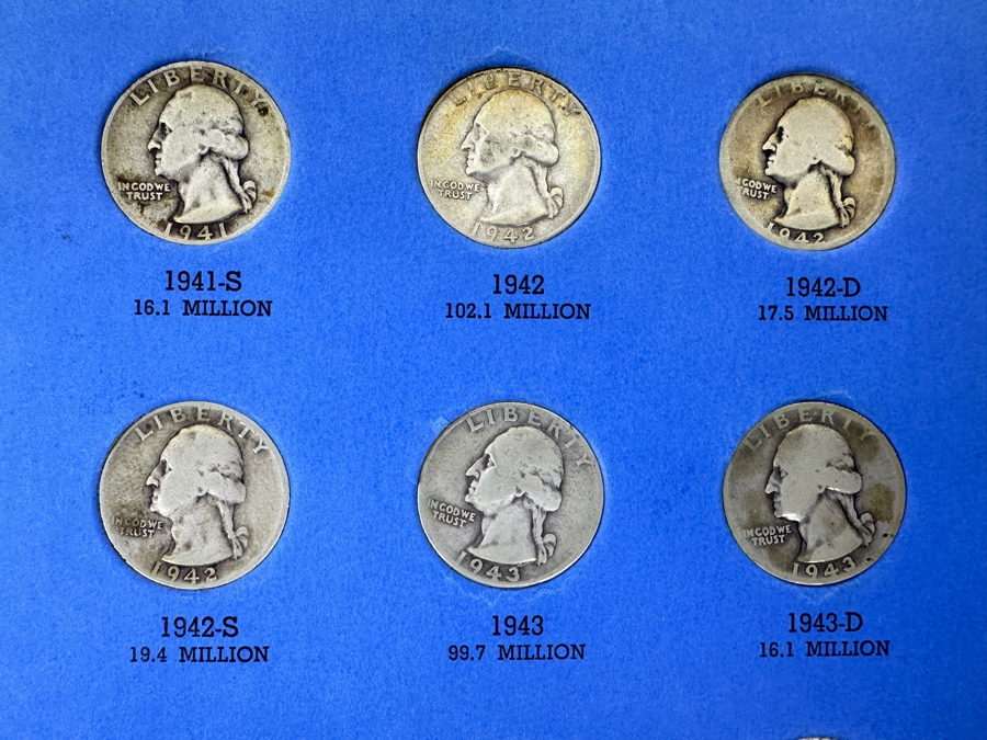 Silver Washington Head Quarter Collection From 1934 To 1945 - Missing 4 Quarters - 33 Quarters Total - See Photos For Details [Photo 9]