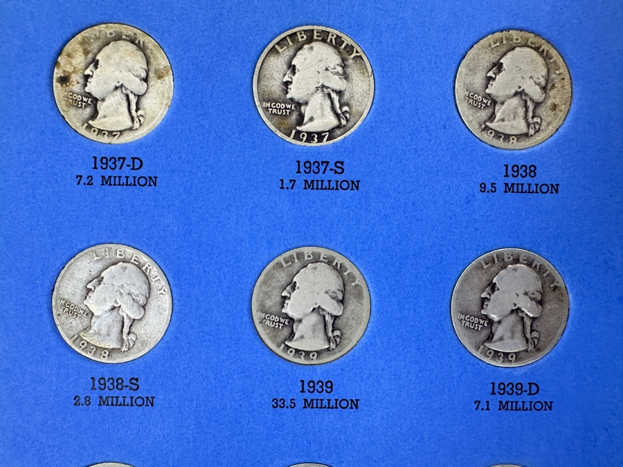 Silver Washington Head Quarter Collection From 1934 To 1945 - Missing 4 Quarters - 33 Quarters Total - See Photos For Details [Photo 7]