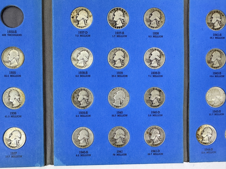 Silver Washington Head Quarter Collection From 1934 To 1945 - Missing 4 Quarters - 33 Quarters Total - See Photos For Details [Photo 3]