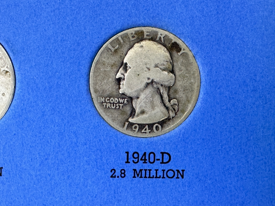 Silver Washington Head Quarter Collection From 1934 To 1945 - Missing 4 Quarters - 33 Quarters Total - See Photos For Details [Photo 13]